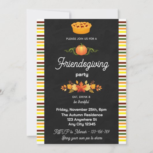 Chalkboard Friendsgiving Party Invitation Kaart (Voorkant)