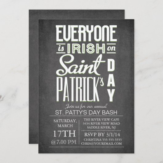Chalkboard Fun Typography St. Patrick's Day Party Kaart (Voorkant / Achterkant)