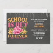 Chalkboard Funny Teacher Floral Retirement Invit Kaart (Voorkant)