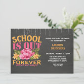 Chalkboard Funny Teacher Floral Retirement Invit Kaart (Staand voorkant)