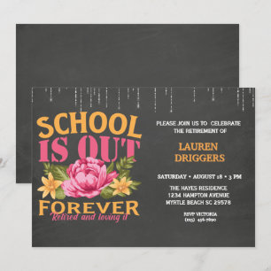 Chalkboard Funny Teacher Floral Retirement Invit Kaart
