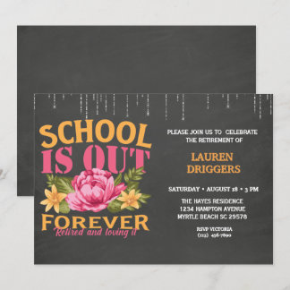 Chalkboard Funny Teacher Floral Retirement Invit Kaart