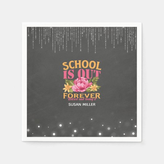 Chalkboard Funny Teacher Floral Retirement Servet (Voorkant)