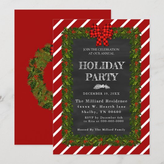 Chalkboard Garland en gestreept vakantiefeest Kaart (Voorkant / Achterkant)