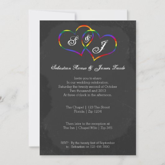 Chalkboard Gay Pride Rainbow Heart Doodle Wedding Kaart (Voorkant)
