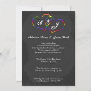 Chalkboard Gay Pride Rainbow Heart Doodle Wedding Kaart