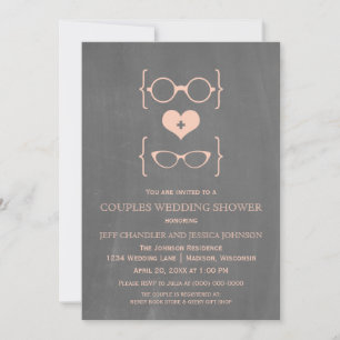 Chalkboard Geeky Glasses Couples Shower Invite Kaart