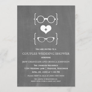 Chalkboard Geeky Glasses Couples Shower Invite Kaart