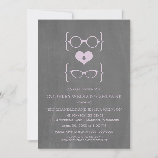 Chalkboard Geeky Glasses Couples Shower Invite Kaart (Voorkant)