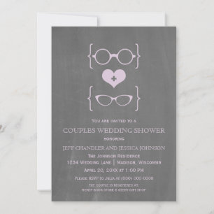 Chalkboard Geeky Glasses Couples Shower Invite Kaart