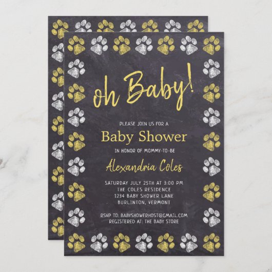 Chalkboard Geel Baby shower voor het afdrukken van Kaart (Voorkant / Achterkant)