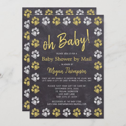 Chalkboard Geel Grijs Baby shower per post Kaart (Voorkant / Achterkant)