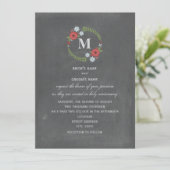 Chalkboard Geïnspireerd Floral Wreath Monogram Wed Kaart (Staand voorkant)