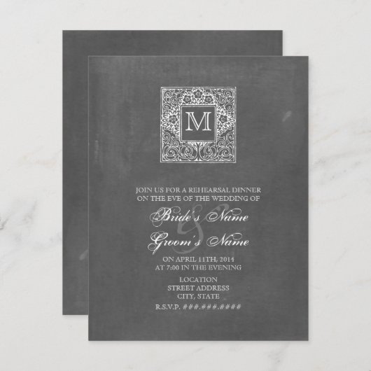 Chalkboard geïnspireerd monogram repetitief diner kaart (Voorkant / Achterkant)