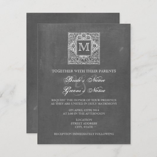 Chalkboard Geïnspireerd Monogram Weddenschap Kaart (Voorkant / Achterkant)
