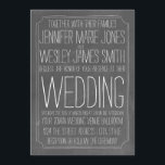 Chalkboard geïnspireerd op groot afdrukhuwelijk kaart<br><div class="desc">Een trouwuitnodiging met een krijtbord inspireerde achtergrond met decoratieve rand en een groot lettertype vooraan.</div>