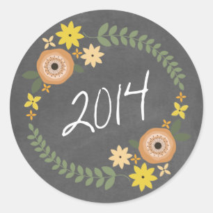 Chalkboard Geïnspireerd Oranje Floral Wreath 2014  Ronde Sticker