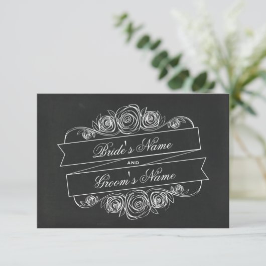 Chalkboard Geïnspireerd Roos Banner Wedding RSVP (Staand voorkant)