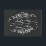 Chalkboard Geïnspireerd Roos Banner Wedding RSVP Kaartje<br><div class="desc">Een trouwrsvp met een krijtbord geïnspireerde achtergrond en een roos/bannerontwerp.  Personaliseer met de namen van de bruid en van de bruidegom op voorzijde en met de datum op rug.</div>