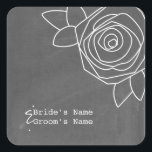 Chalkboard geïnspireerd Roos bruiloft Sticker<br><div class="desc">Een bruiloft sticker met een illustratie van een roos over een krijtbord geïnspireerde achtergrond. Personaliseer met de namen van bruid en bruidegom. Kijk voor bijpassende huwelijksuitnodigingen en meer bij Jill's Paperie.</div>