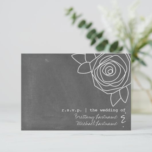 Chalkboard Geïnspireerd Roos Wedding RSVP (Staand voorkant)