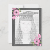 Chalkboard geïnspireerd roze Floral foto-Afstudere Kaart (Achterkant)