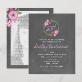 Chalkboard geïnspireerd roze Floral foto-Afstudere Kaart (Voorkant / Achterkant)
