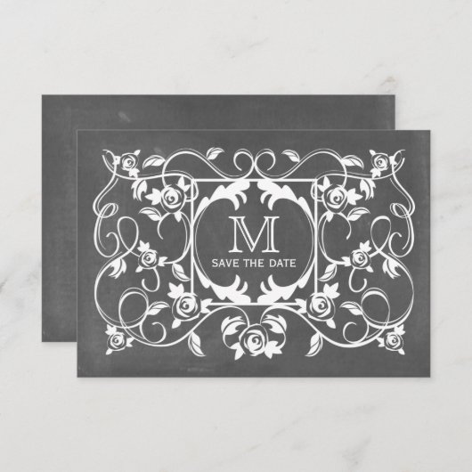 Chalkboard geïnspireerde Rozen Monogram opslaan Da Save The Date (Voorkant / Achterkant)