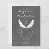 Chalkboard Geïnspireerde veren bruiloft Kaart (Voorkant)