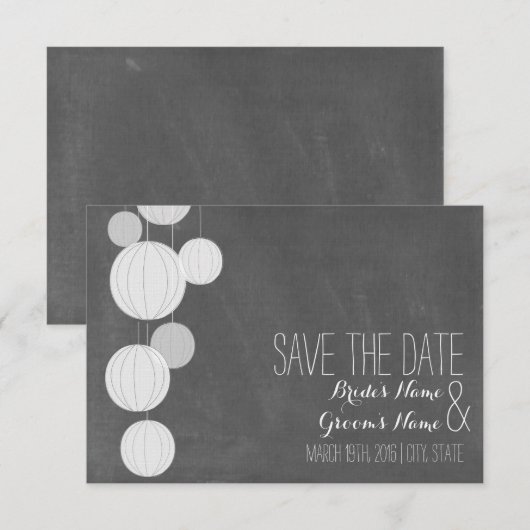 Chalkboard geïnspireerde witte patronen bespaart d save the date (Voorkant / Achterkant)