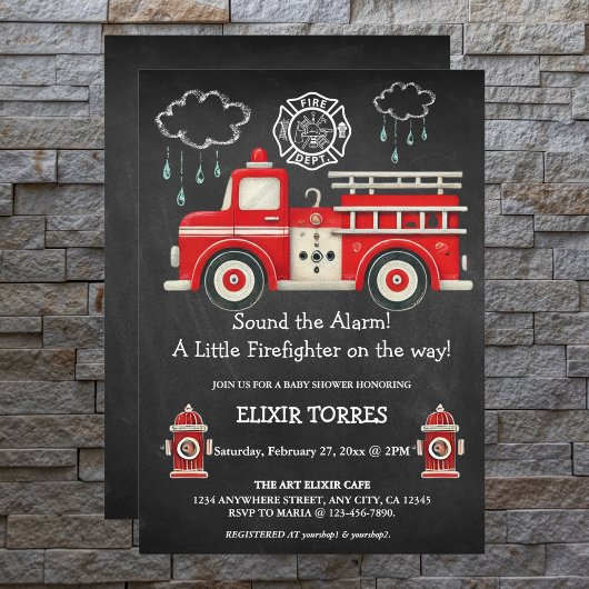 Chalkboard Geluid het alarm! Baby shower van een b Kaart