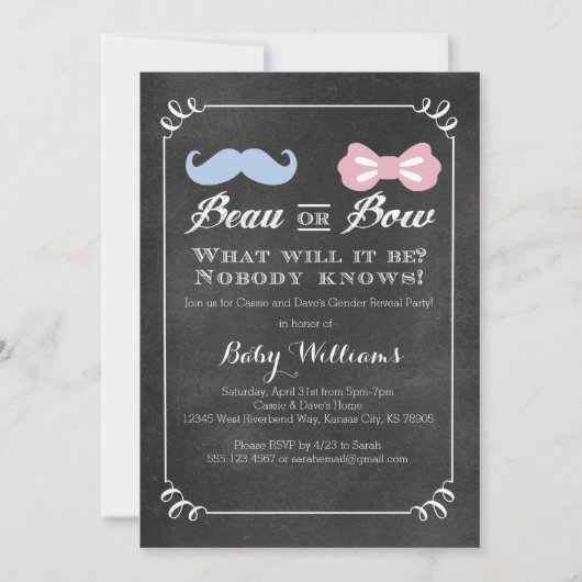 Chalkboard Gender onthulling Baby shower Invitatio Kaart (Voorkant)