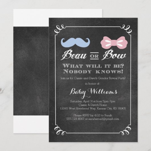 Chalkboard Gender onthulling Baby shower Invitatio Kaart (Voorkant / Achterkant)