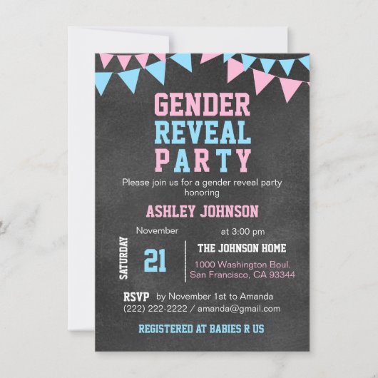 Chalkboard GENDER REVEAL PARTY Baby shower Kaart (Voorkant)