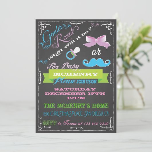 Chalkboard Gender Reveal Party Uitnodigingen (Staand voorkant)
