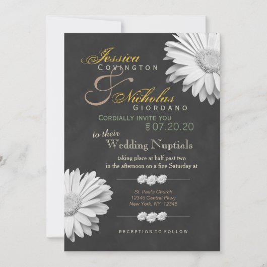 Chalkboard Gerbera Floral Wedding Invites Kaart (Voorkant)