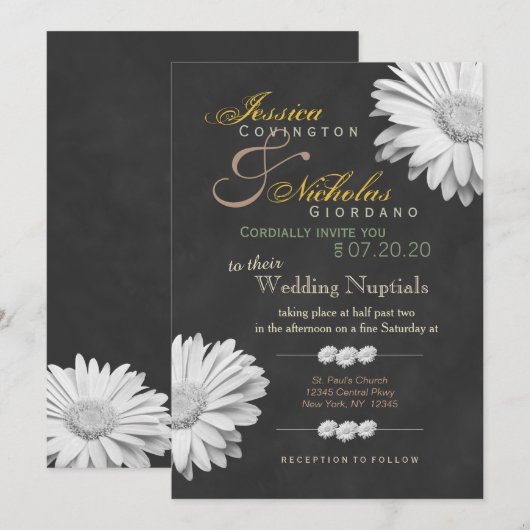  Chalkboard Gerbera Floral Wedding Invites Kaart (Voorkant / Achterkant)