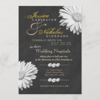  Chalkboard Gerbera Floral Wedding Invites Kaart
