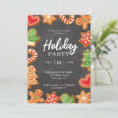 Chalkboard Gingerbrood Holiday Party Uitnodiging (Staand voorkant)