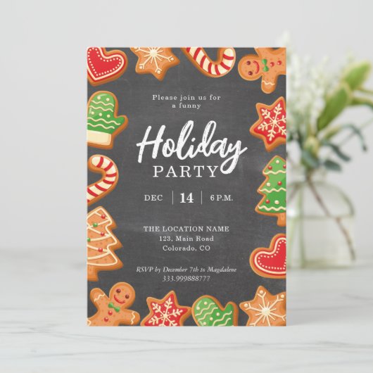 Chalkboard Gingerbrood Holiday Party Uitnodiging (Staand voorkant)