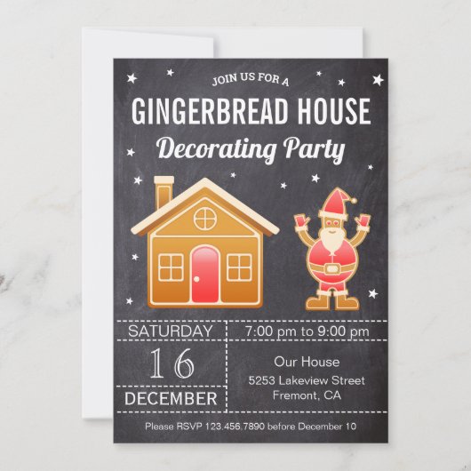 Chalkboard Gingerbrood House Decorting Party Kaart (Voorkant)