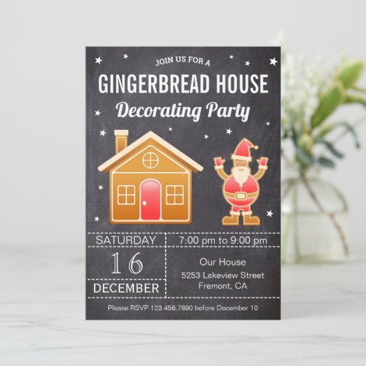 Chalkboard Gingerbrood House Decorting Party Kaart (Staand voorkant)