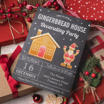 Chalkboard Gingerbrood House Decorting Party Kaart<br><div class="desc">Verfijn je gasten met deze leuke kerstfeestuitnodiging met een mooi ontbijtbroodhuis en een schattige kerstman. Voeg eenvoudig uw gebeurtenisdetails op deze makkelijk te gebruiken sjabloon toe om het één-van-een-soort uitnodiging te maken. Draai de kaart om een leuk koekjespatroon achter op de kaart te onthullen.</div>