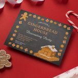 Chalkboard Gingerbrood House Decorting Party Kaart<br><div class="desc">Verfijn je gasten met deze kerstfeestuitnodiging met een mooi lijst voor ontbijtkoek. Voeg eenvoudig uw gebeurtenisdetails op deze makkelijk te gebruiken sjabloon toe om het één-van-een-soort uitnodiging te maken. Draai de kaart om een rood en beige stip patroon op de achterkant van de kaart te laten zien.</div>