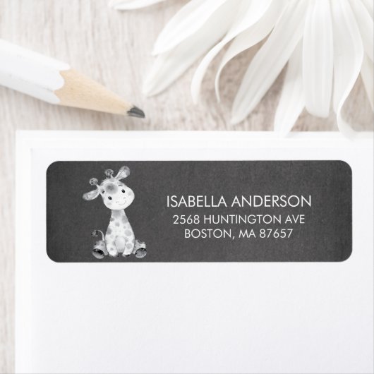 Chalkboard Giraffe Baby shower adreslabel Etiket (Insitu)