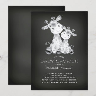 Chalkboard Giraffe Neutraal Baby shower Uitnodigin Kaart