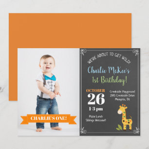 Chalkboard Giraffe Trendy Birthday Foto nodigt uit Kaart
