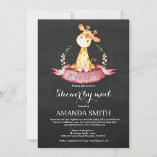 Chalkboard Girl Giraffe Baby shower per post Kaart
