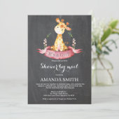 Chalkboard Girl Giraffe Baby shower per post Kaart (Staand voorkant)