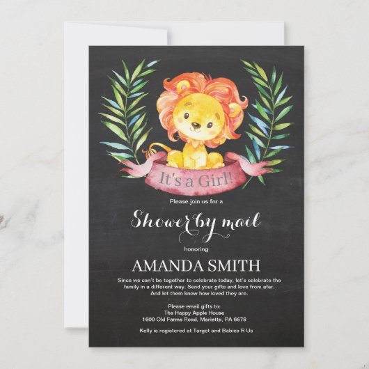 Chalkboard Girl Lion Baby shower per post Kaart (Voorkant)